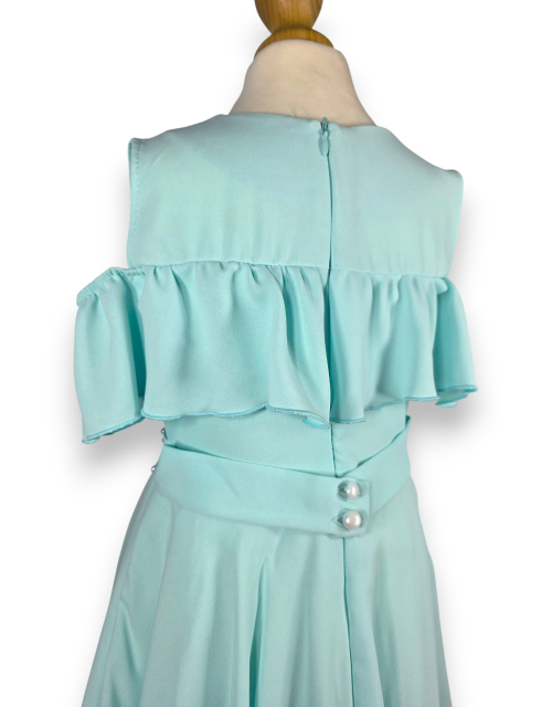 SUKIENKA WIZYTOWA mięta odkryte ramiona PERŁY falbany