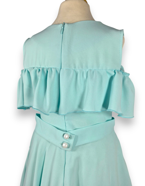 SUKIENKA WIZYTOWA mięta odkryte ramiona PERŁY falbany