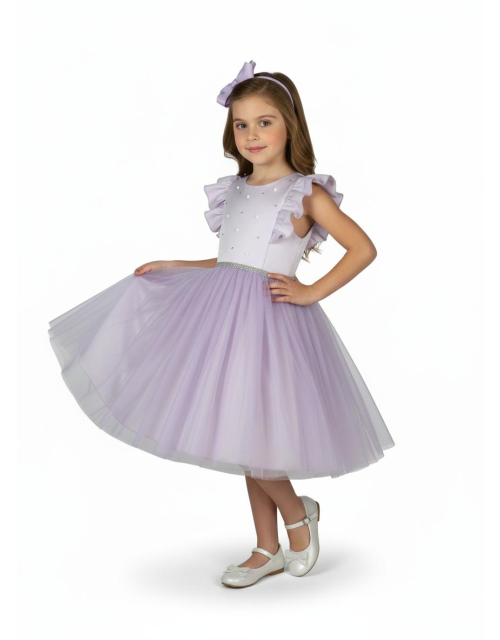 SUKIENKA WIZYTOWA lawenda perły tiul cyrkonie PRODUKT POLSKI