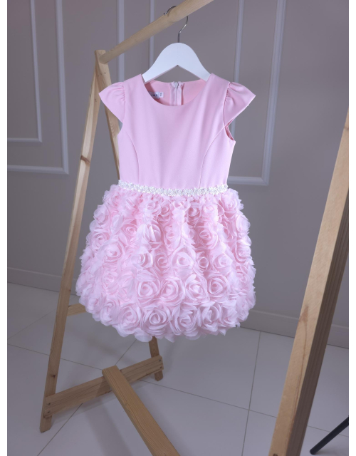 SUKIENKA WIZYTOWA różowa róże 3D tiul księżniczka PRODUKT POLSKI