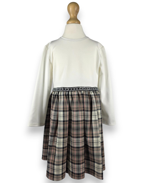 SUKIENKA WIZYTOWA krata ecru beżowa ŚWIĘTA Elegancka