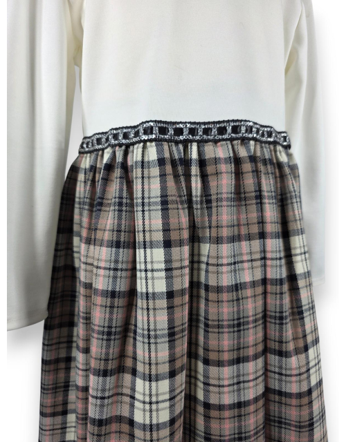 SUKIENKA WIZYTOWA krata ecru beżowa ŚWIĘTA Elegancka