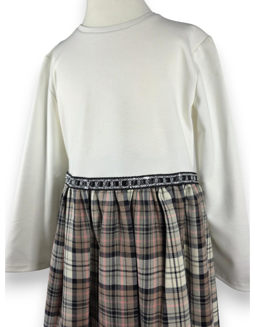 SUKIENKA WIZYTOWA krata ecru beżowa ŚWIĘTA Elegancka