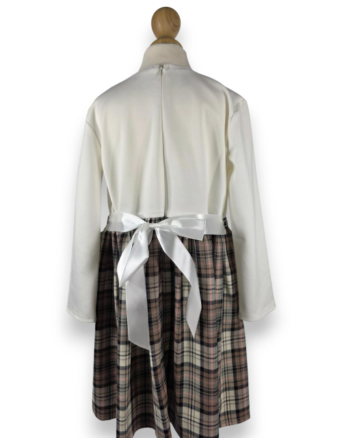 SUKIENKA WIZYTOWA krata ecru beżowa ŚWIĘTA Elegancka