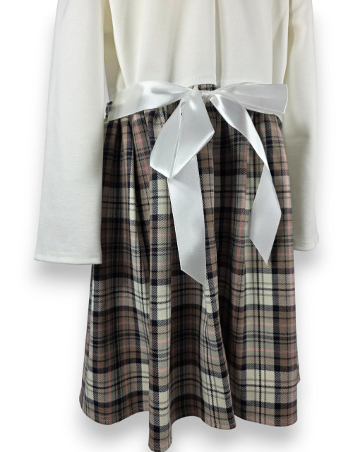 SUKIENKA WIZYTOWA krata ecru beżowa ŚWIĘTA Elegancka