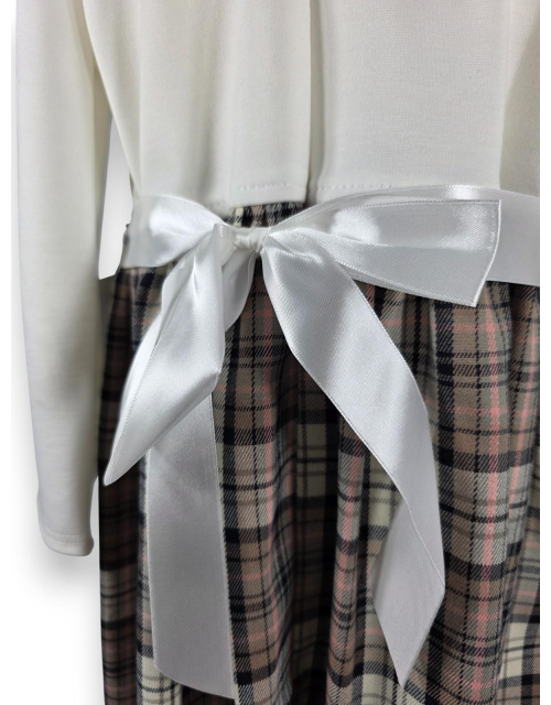 SUKIENKA WIZYTOWA krata ecru beżowa ŚWIĘTA Elegancka