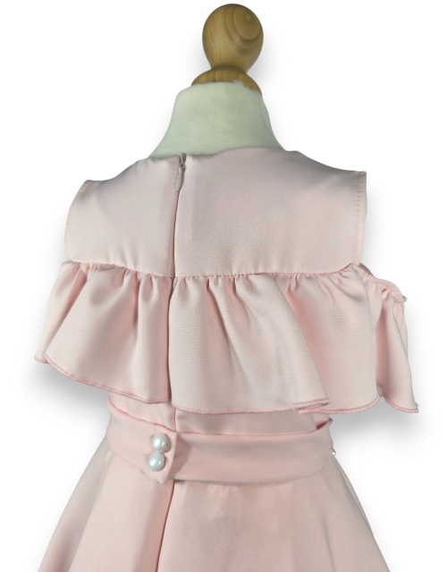 SUKIENKA WIZYTOWA pudrowy róż COLD SHOULDER perły