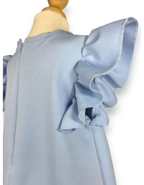 SUKIENKA WIZYTOWA błękitna trapezowa cyrkonie WESELE