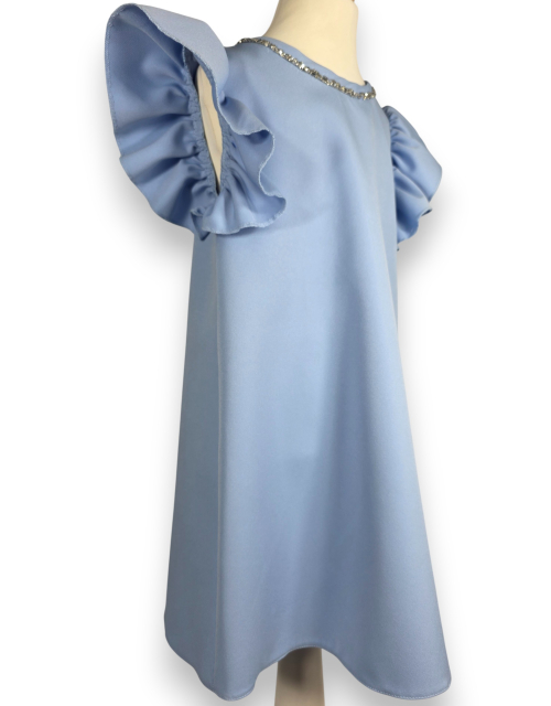 SUKIENKA WIZYTOWA błękitna trapezowa cyrkonie WESELE