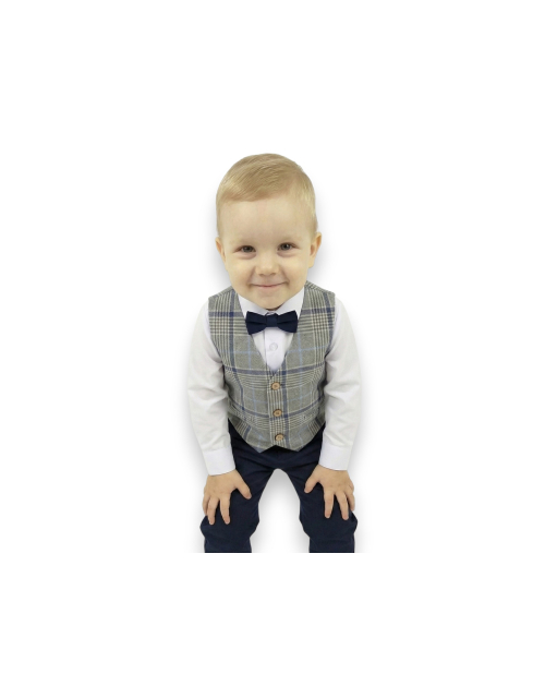 KOMPLET 4w1 kamizelka krata mucha ROCZEK wesele PRODUKT POLSKI