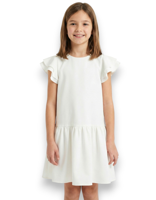 SUKIENKA WIZYTOWA ecru falbany kieszenie WESELE Komunia