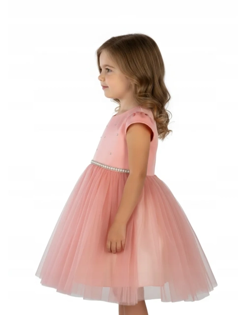 SUKIENKA WIZYTOWA brzoskwinia tiul dżety koraliki PRODUKT POLSKI