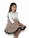 SUKIENKA WIZYTOWA tiul beżowa koronka ŚWIĘTA
