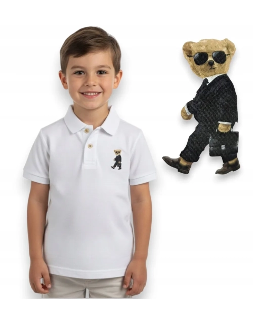 KOSZULKA POLO biała MIŚ business bear PRODUKT POLSKI