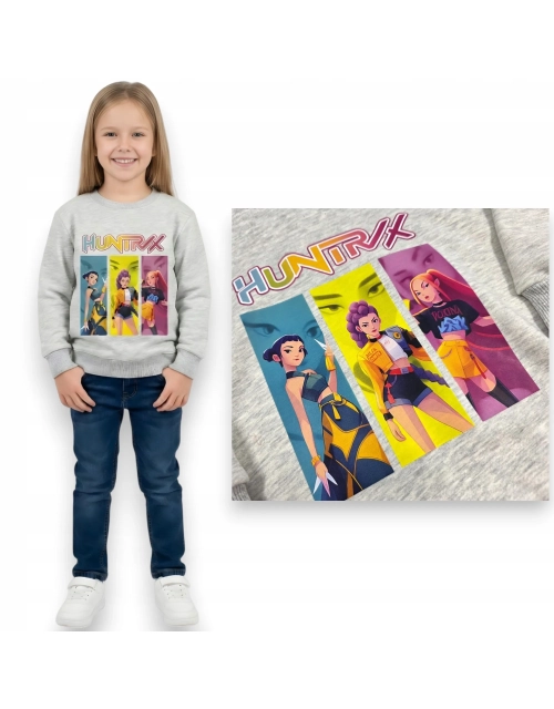 BLUZA DZIEWCZĘCA szara kaptur HUNTRIX nadruk PRODUKT POLSKI