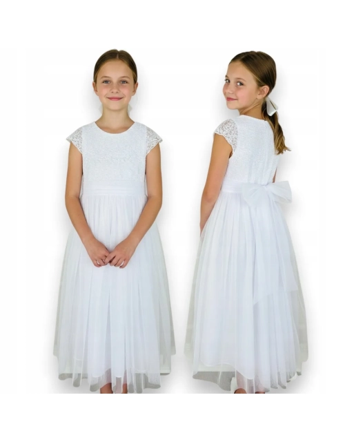 SUKIENKA KOMUNIJNA długa ELEGANCKA biała tiul koronka PRODUKT POLSKI