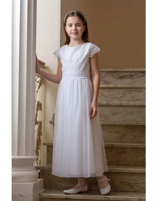 SUKIENKA KOMUNIJNA długa ELEGANCKA biała tiul koronka PRODUKT POLSKI