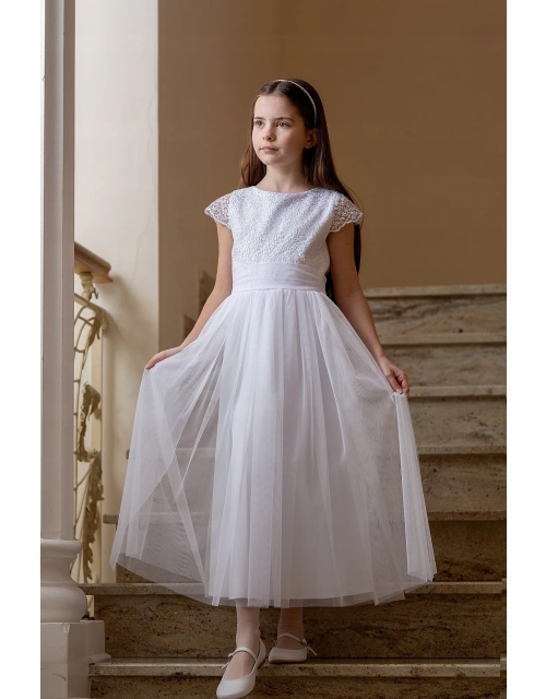 SUKIENKA KOMUNIJNA długa ELEGANCKA biała tiul koronka PRODUKT POLSKI